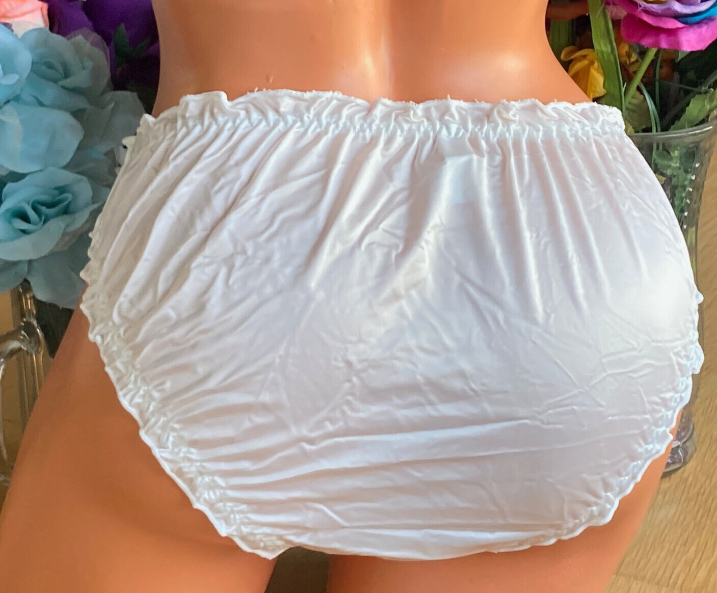 Single Rose on White 6/M Buttery Soft Second Skin SATIN Ruffle Bikini Panty #35