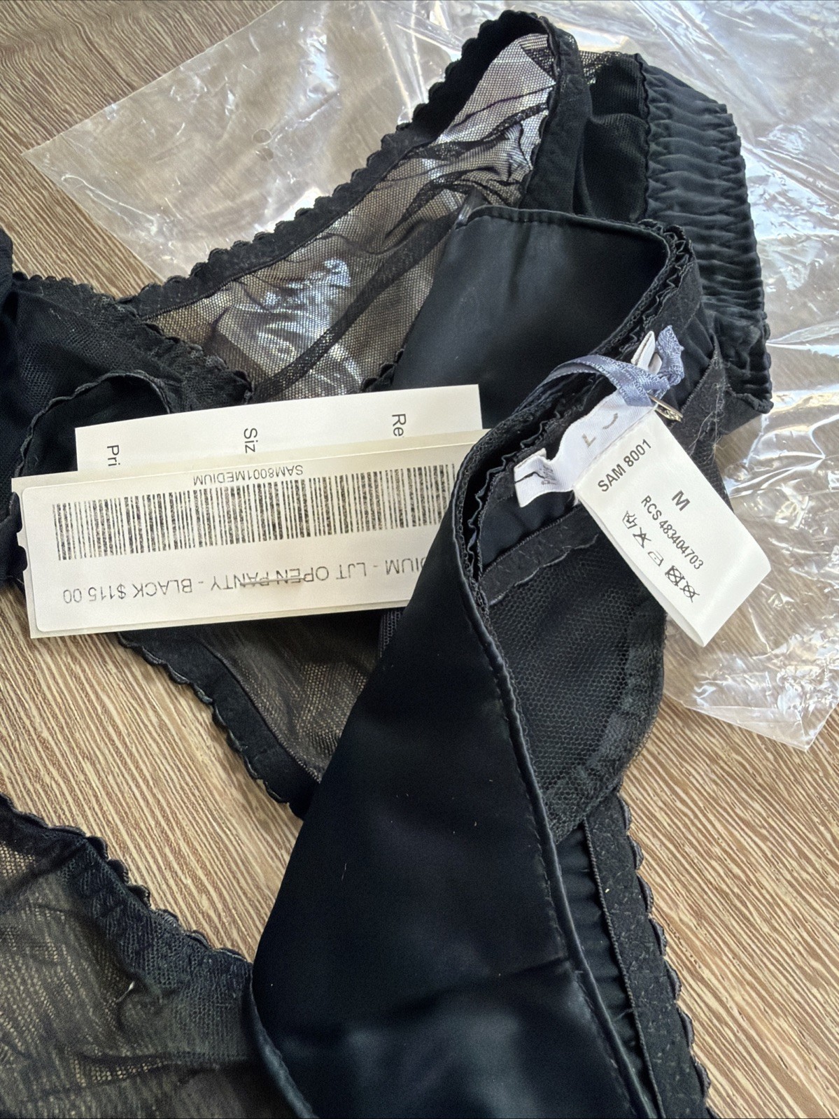 Les Jupons de Tess LJT ouvert open panty Medium black silk tuxedo style
