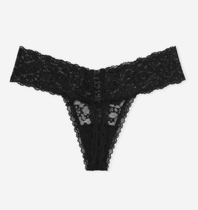 Victoria’s Secret – Posey Lace Lace-Up Thong Panty – Black – XS