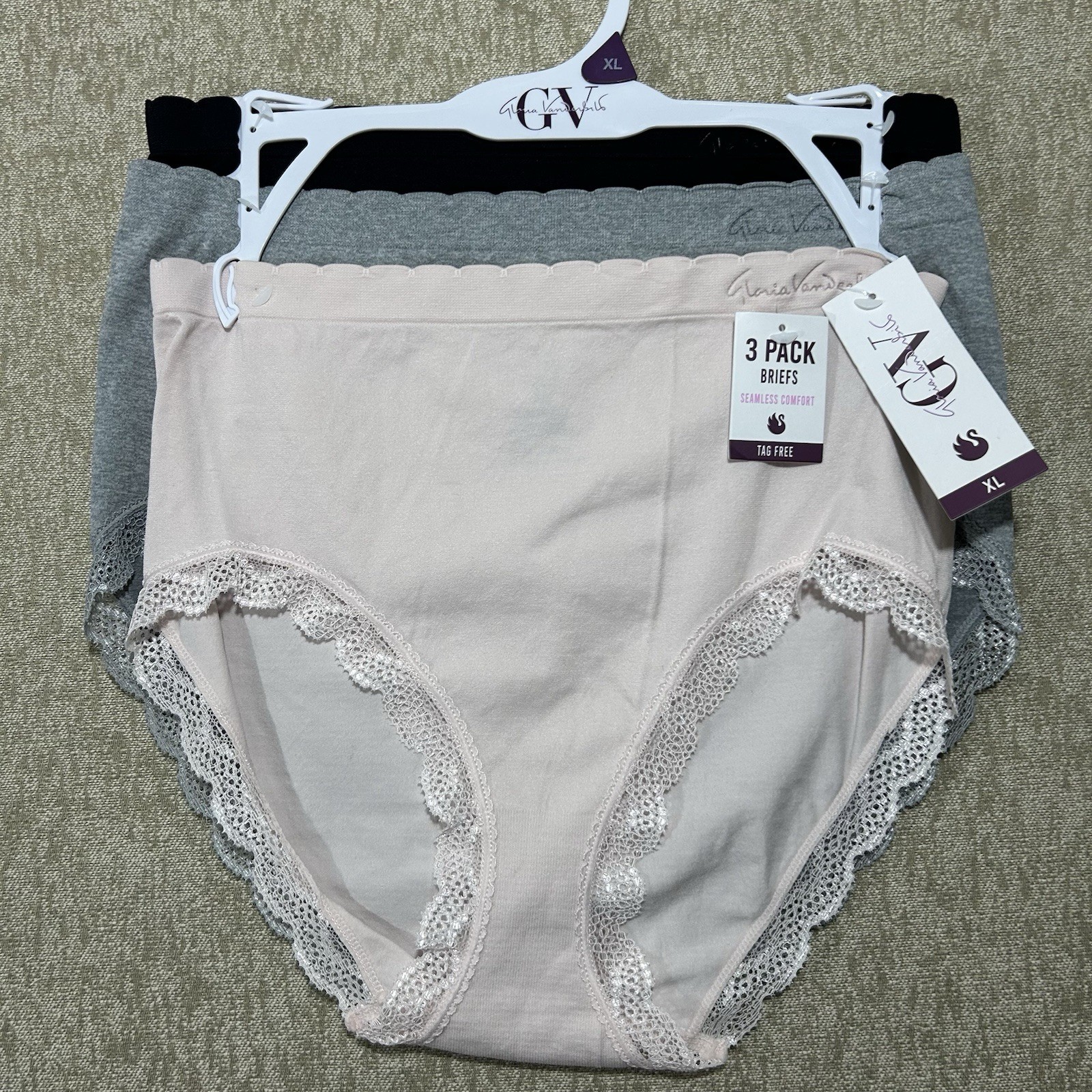 Gloria Vanderbilt 3 Pack Brief Women XL Seamless Lace Trim Solid Pink Gray Black