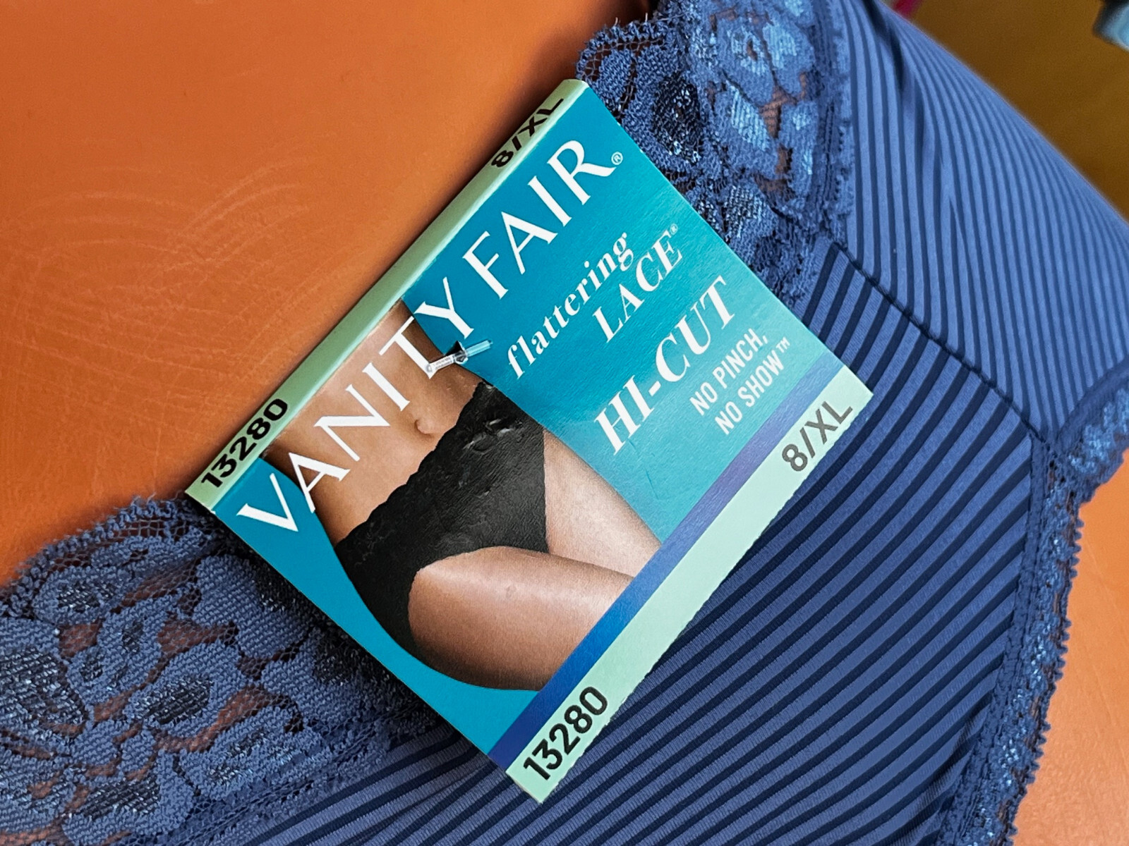 Vanity Fair 8/XL Blue Silky Smooth Flattering Lace Hi Cut Panties #13280 NWT