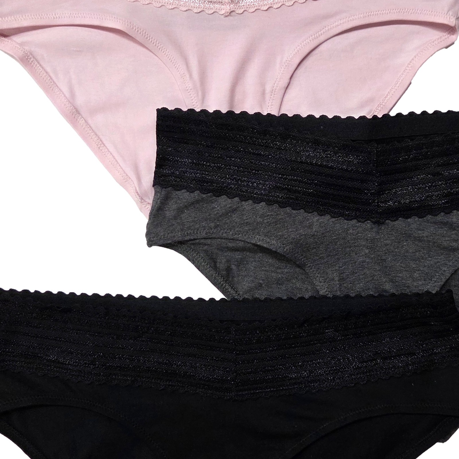 Warners Womens 3pc Dig-Free Cotton & Lace Hipster Panty Set Black