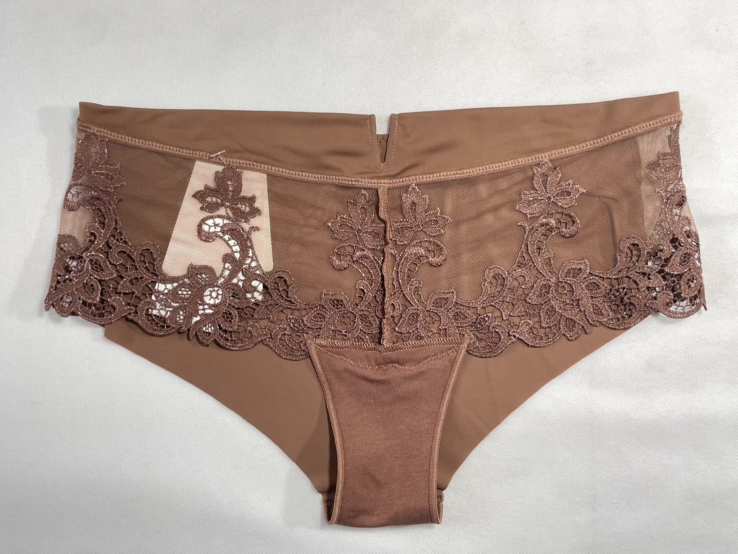 NWT Simone Perele Size FR 2 ‘Saga’ Embroidered Boyshort Briefs 15C630 Brown $75