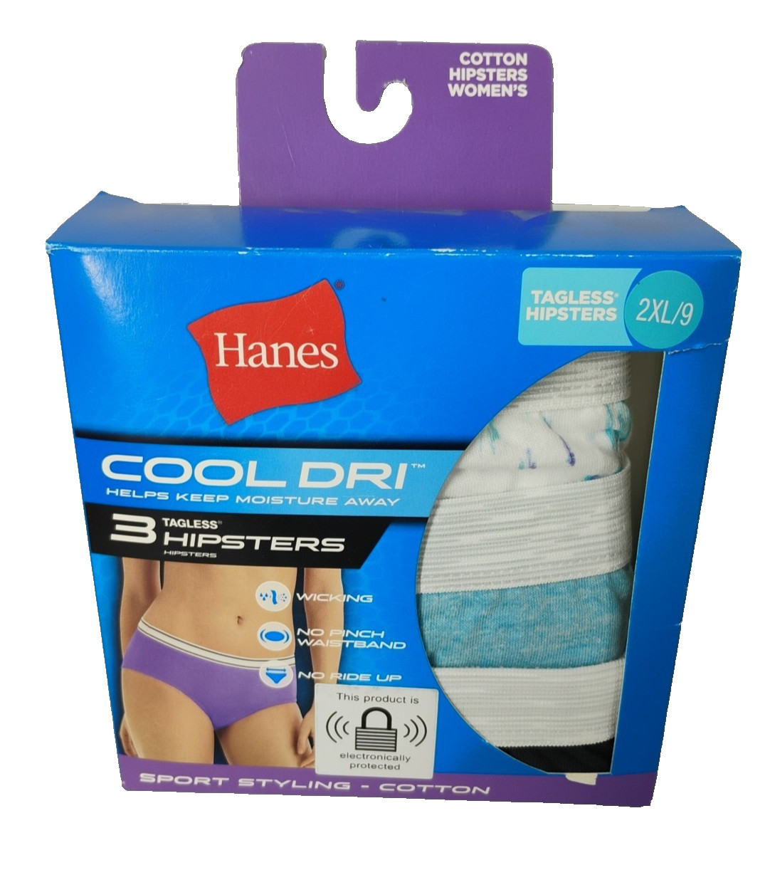 NIB Hanes Cool Dri Womans sz 9 / 2XL Tagless Hipster (3-Pack) Underwear