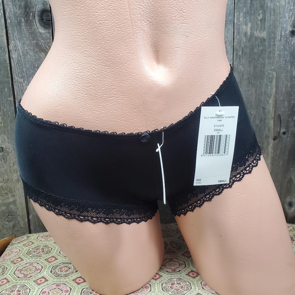 Small Boyshort Elle Macpherson E13-673 Vamp Black Lace Trim Panty