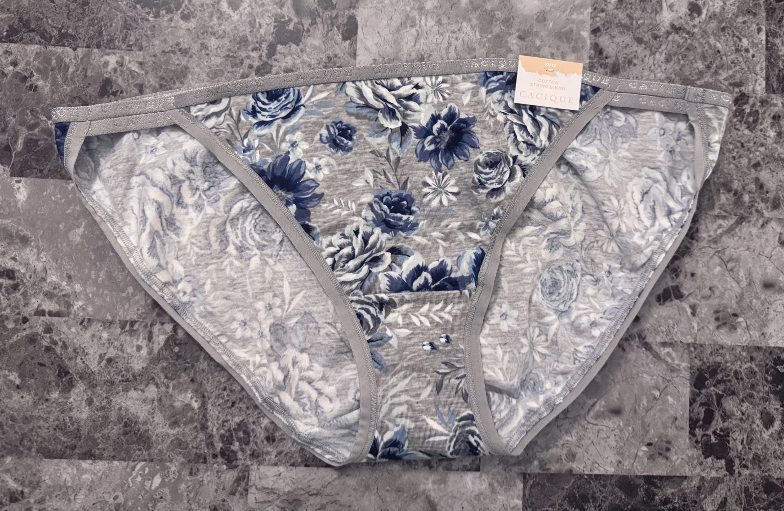 NWT CACIQUE LANE BRYANT 10/12 BLUE FLORAL DOUBLE STRING STRAPPY BIKINI PANTIES