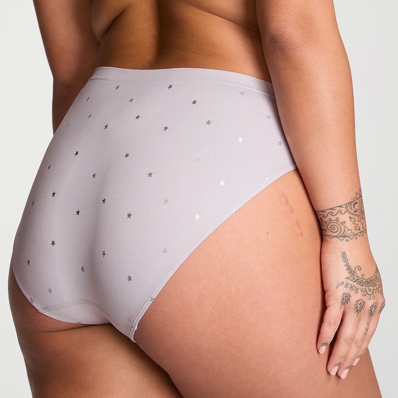 Victoria’s Secret Seamless High-Leg Brief Panty Silver Pearl Stars XS NEW
