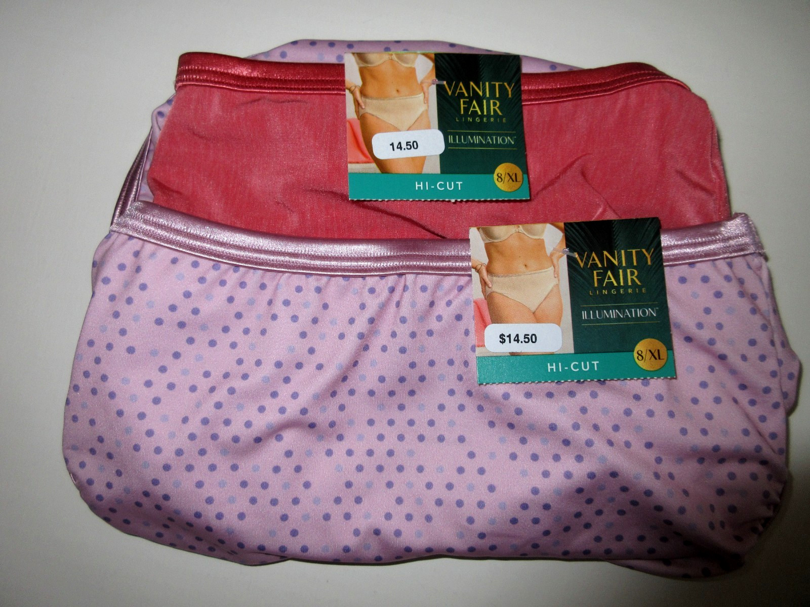 Vanity Fair 2-Pair Body Shine Illumination HI-CUT Brief poly nylon Pink ~ 8/XL