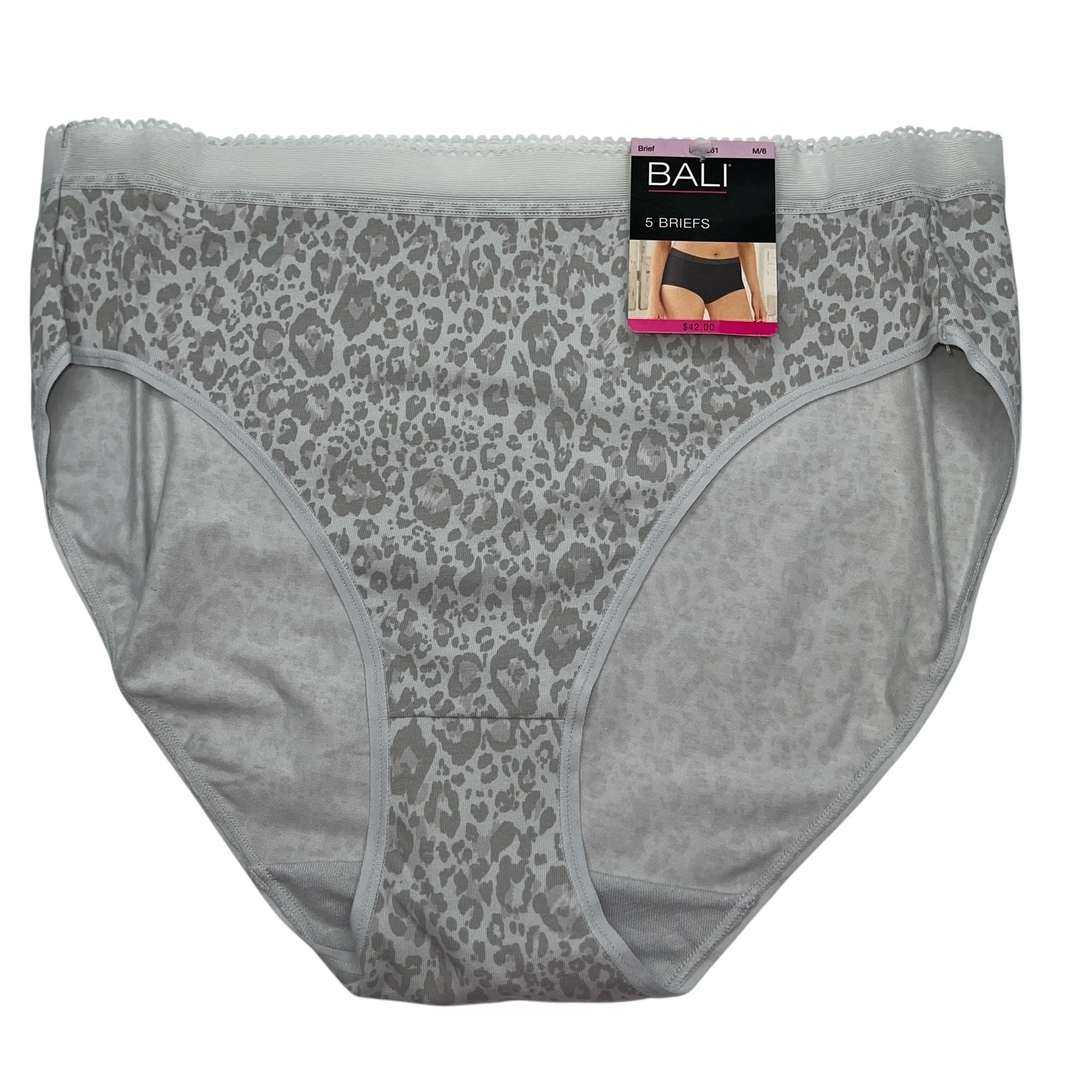 Bali Brief Panties 5 Pair Cotton Stretch Underwear Gray Red Mesh Band DRCL61