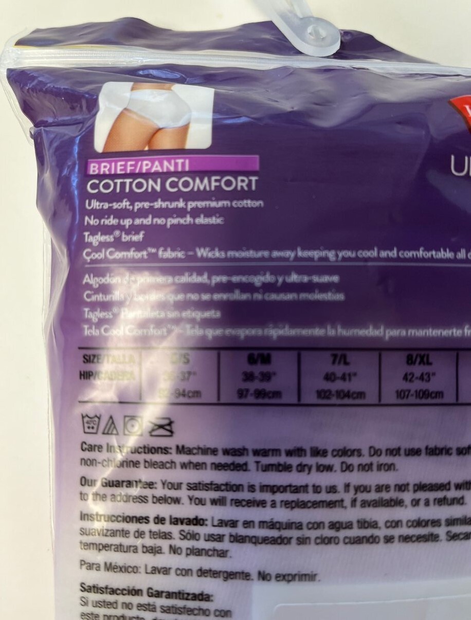 Hanes Ultimate 100% Cotton Panties Size 8 XL Hipsters 5 Pack