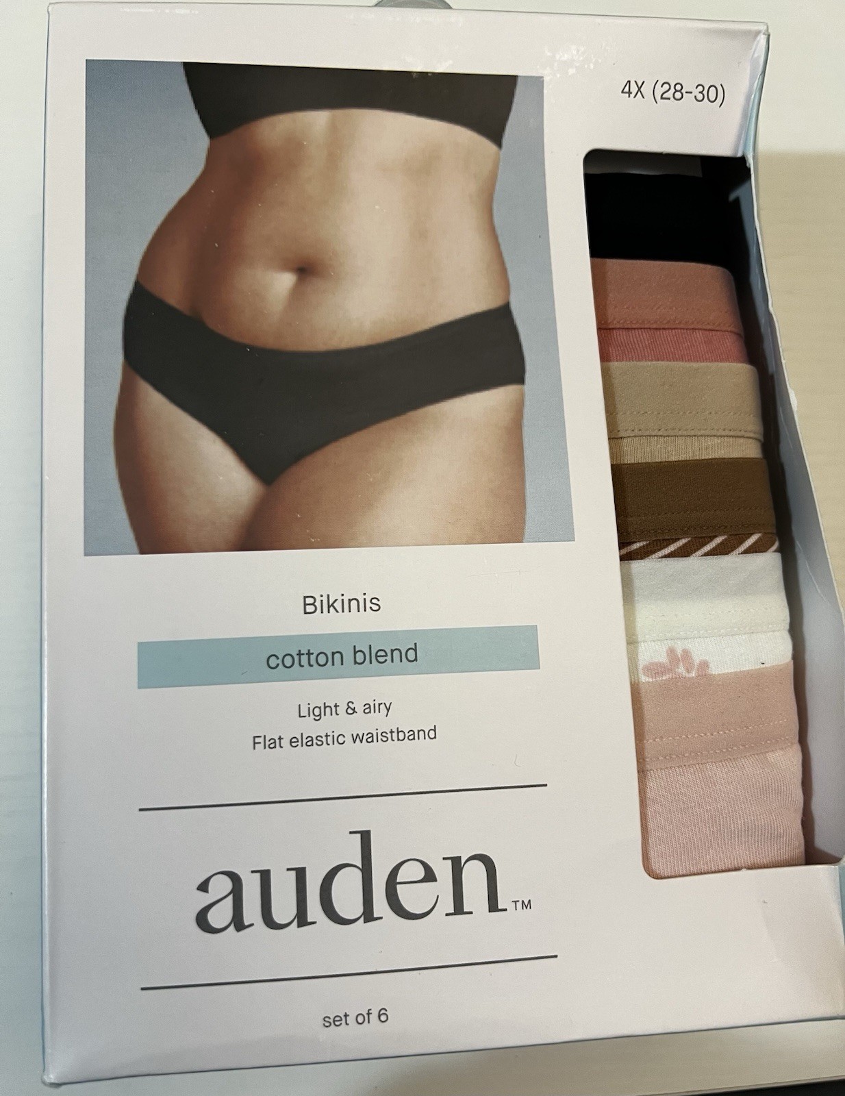 Auden Women’s Panties 6-Pack Cotton Blend Light & Airy Flat Elastic 4X (28–30)