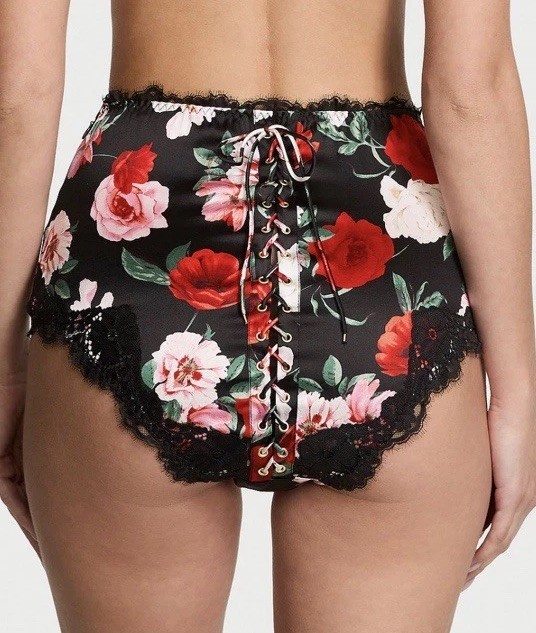Victoria’s Secret Atelier Brief Panty Multicolor Floral Satin Lace-Up XS NWT