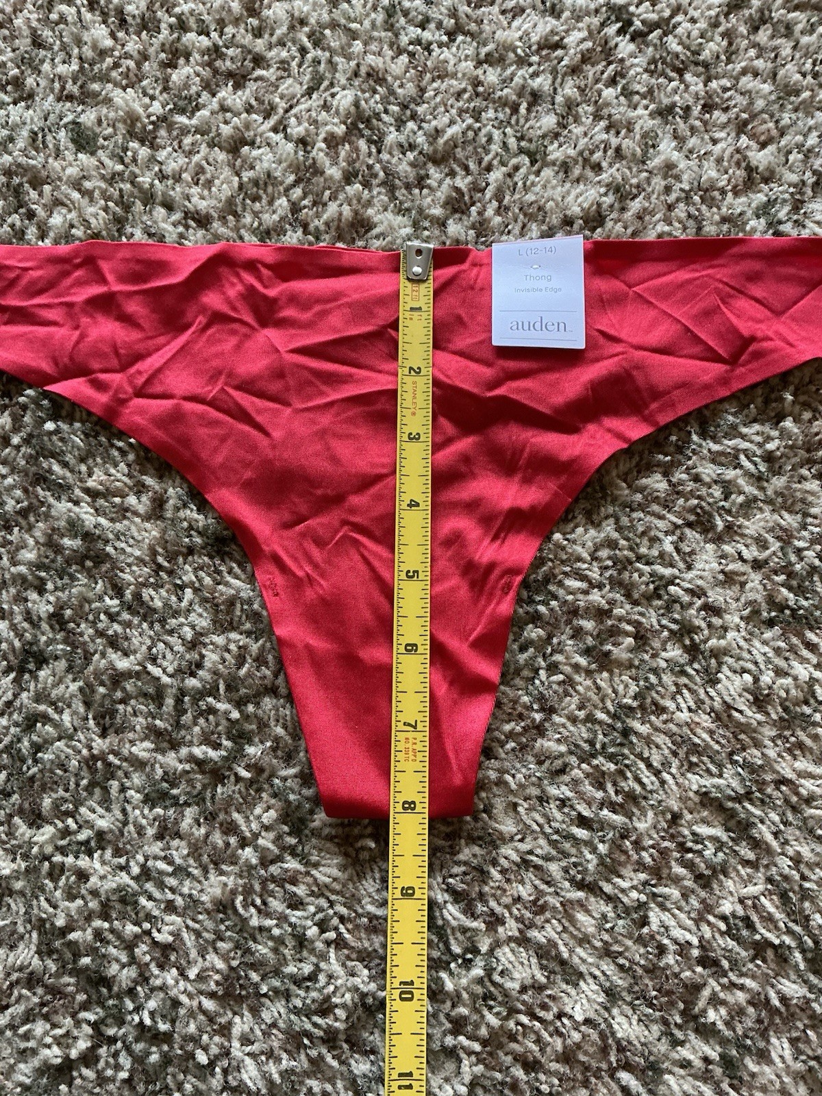 Auden Thong Invisible Edge Red Satin Style Size Large Panties NWT