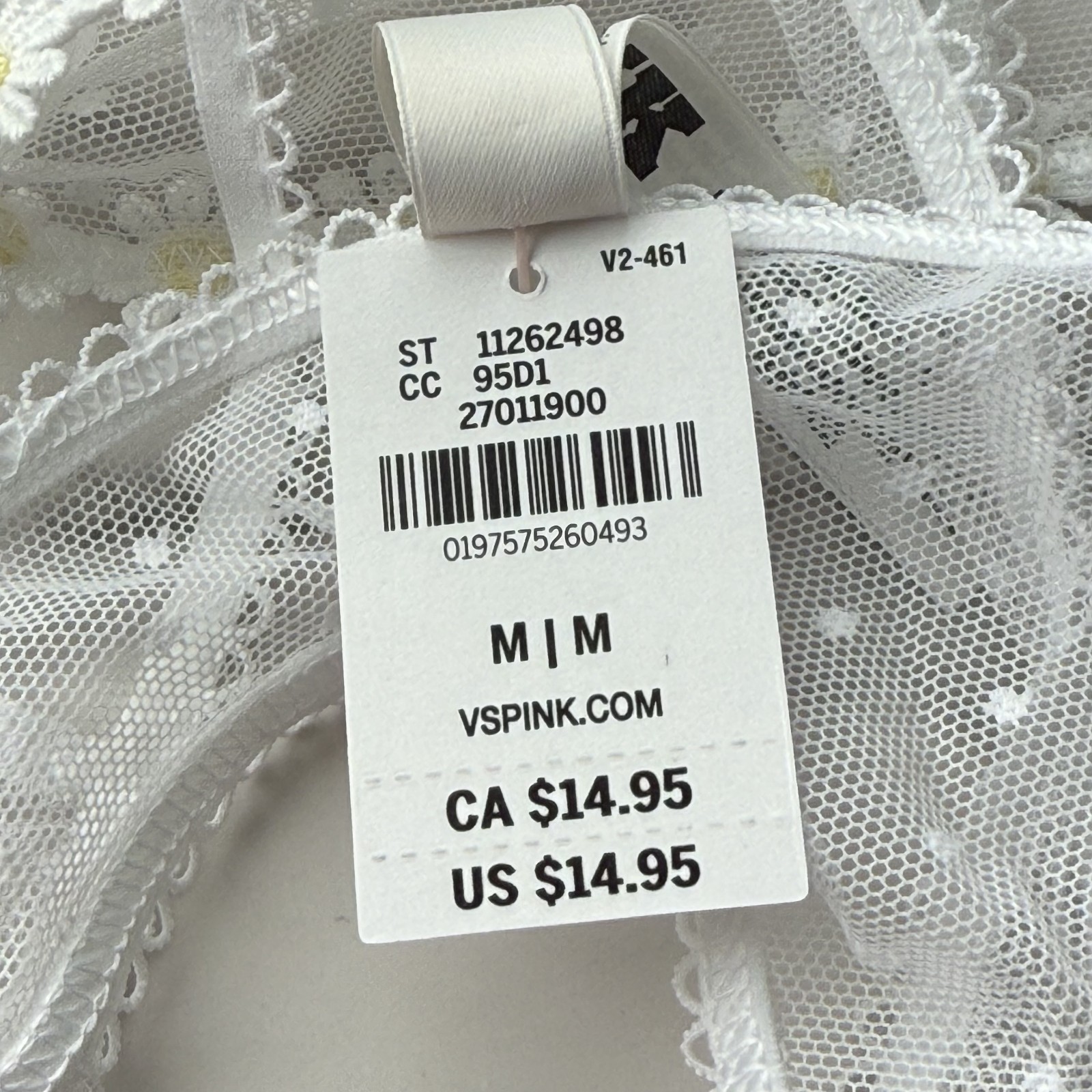 PINK Victoria’s Secret Wink Strappy Dot Mesh Thong Panty White SZ L/XL