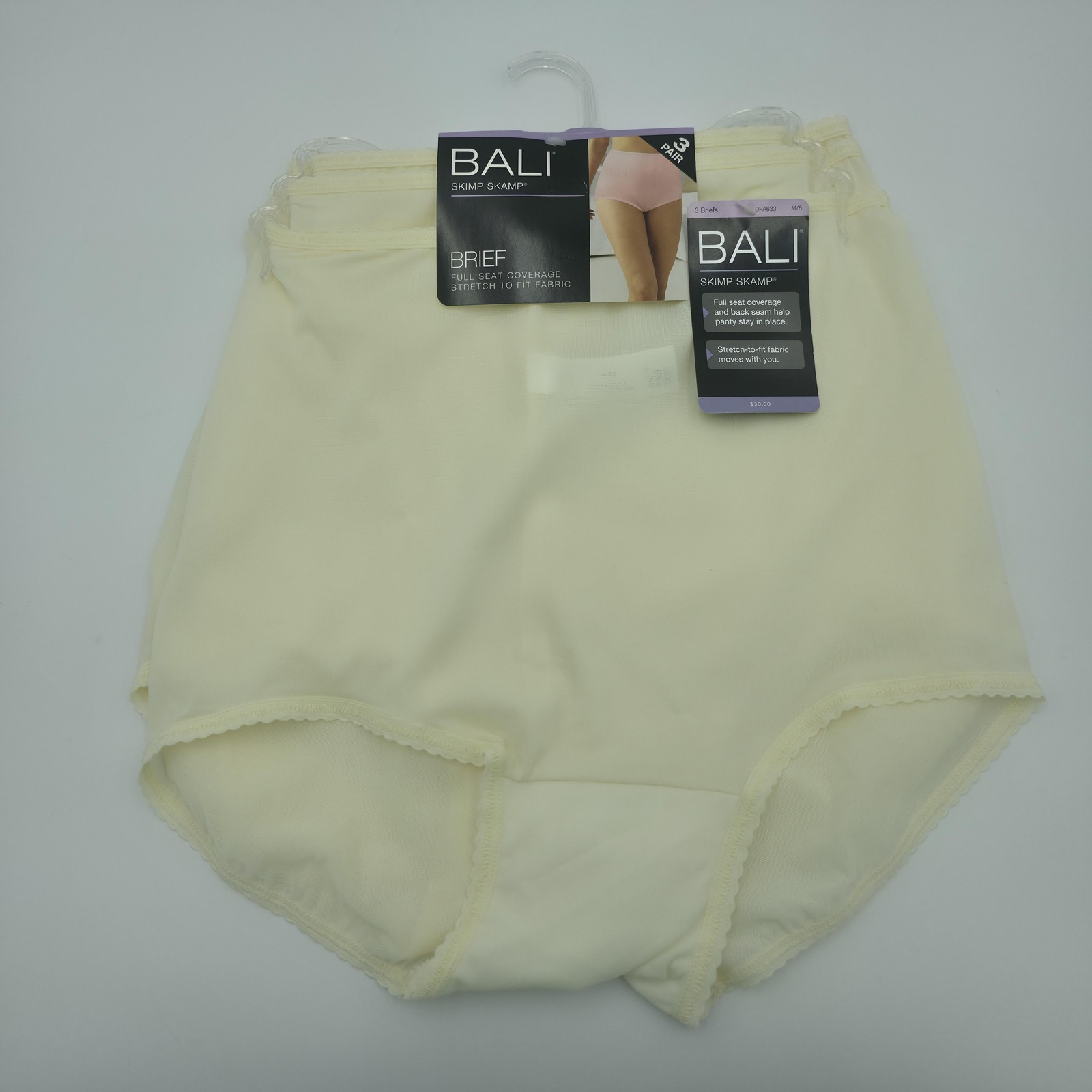 Bali Skimp Skamp Briefs Womens M/6 3 Pack Ivory Stretch Nylon Panties DFA633