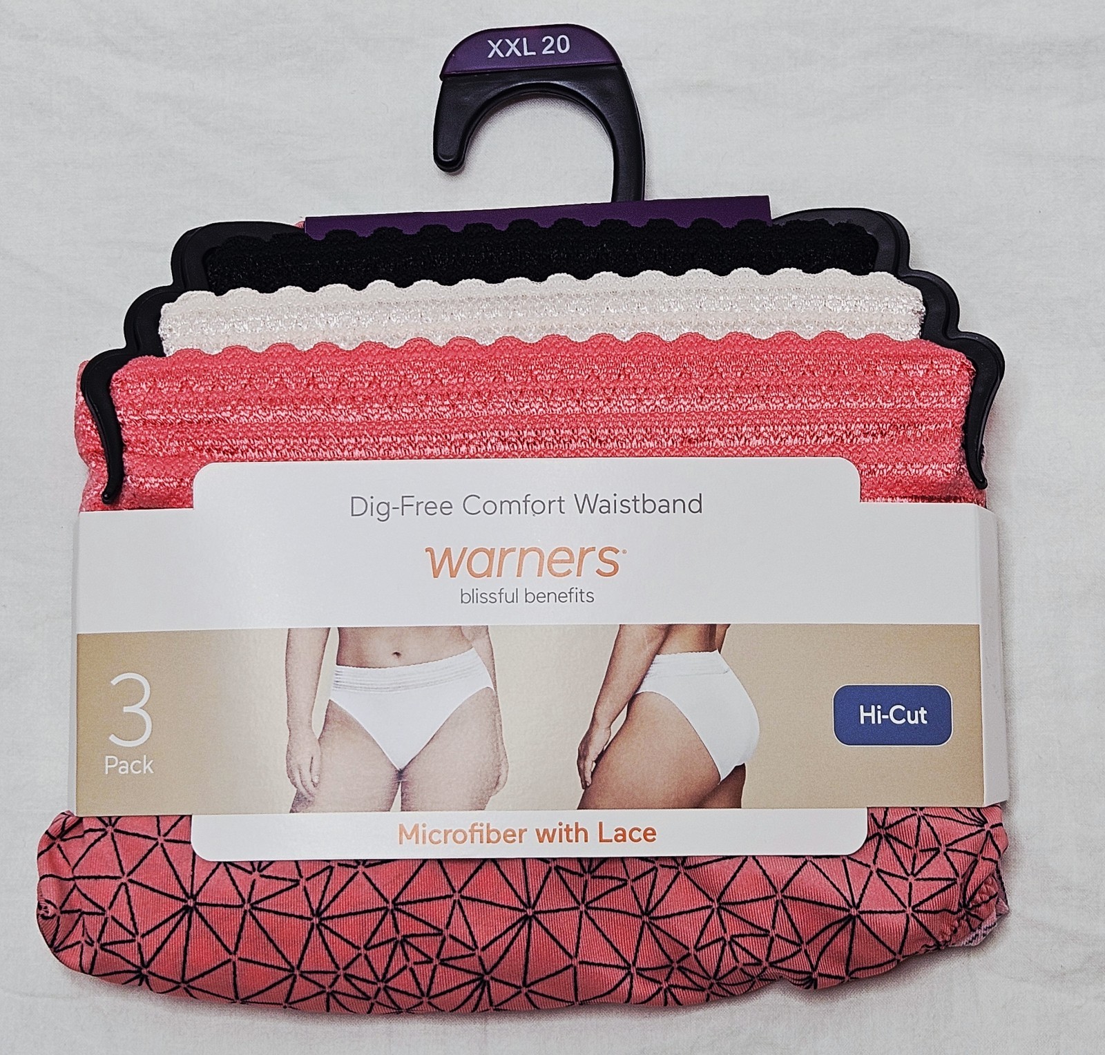Warners Blissful Benefits Hi-Cut Microfiber w/ Lace 3 Pack Choose M XL XXL XXXL