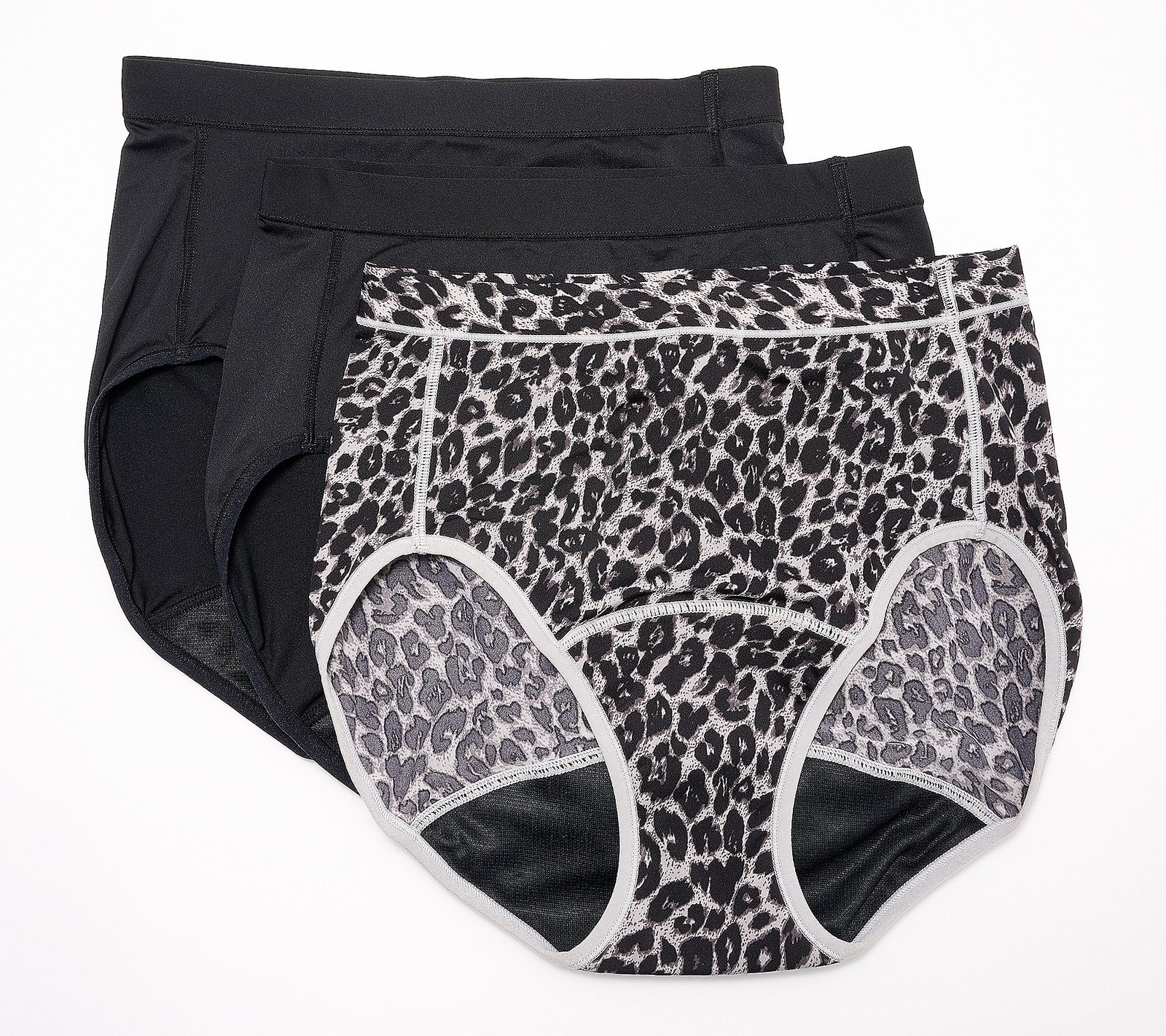 Breezies Set of 3 Leak Proof Hi-Cut Panties Black Pack S New