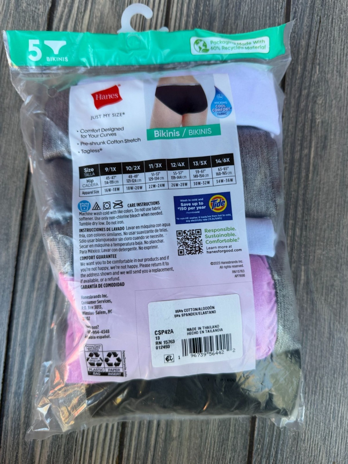 Hanes Womens Breathable Cotton Stretch Tagless Bikini Panties 5-Pack Size 13/5X