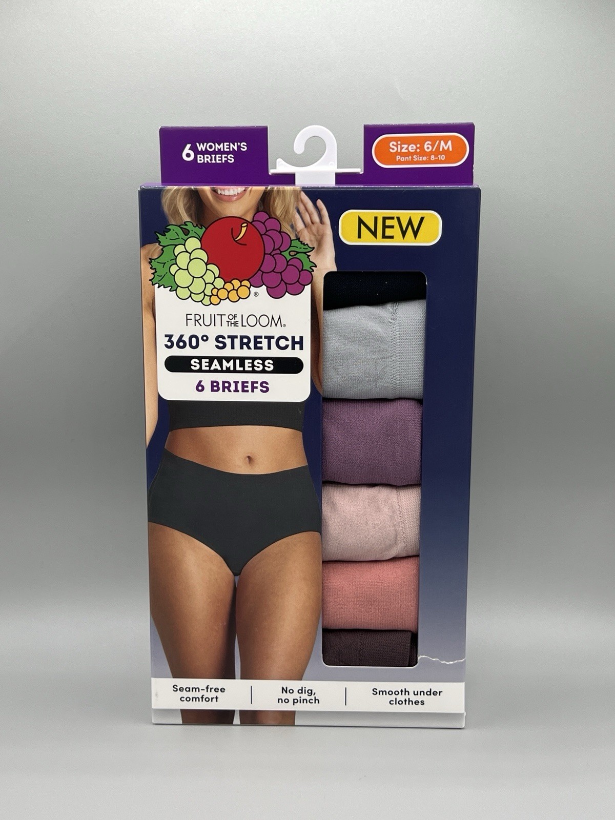 6-Pack FRUIT OF THE LOOM Women’s 6/M Briefs 360 Stretch Seamless • Colors
