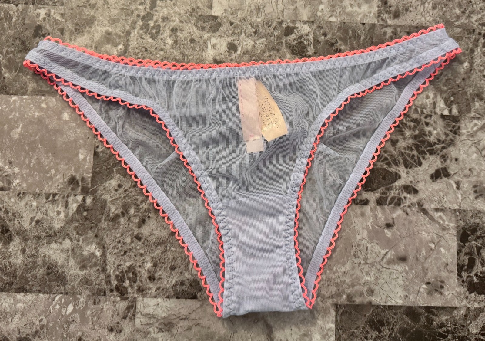 NWT VICTORIA’S SECRET SMALL BLUE MESH CORAL PICOT RUCHED RARE CHEEKINI PANTIES