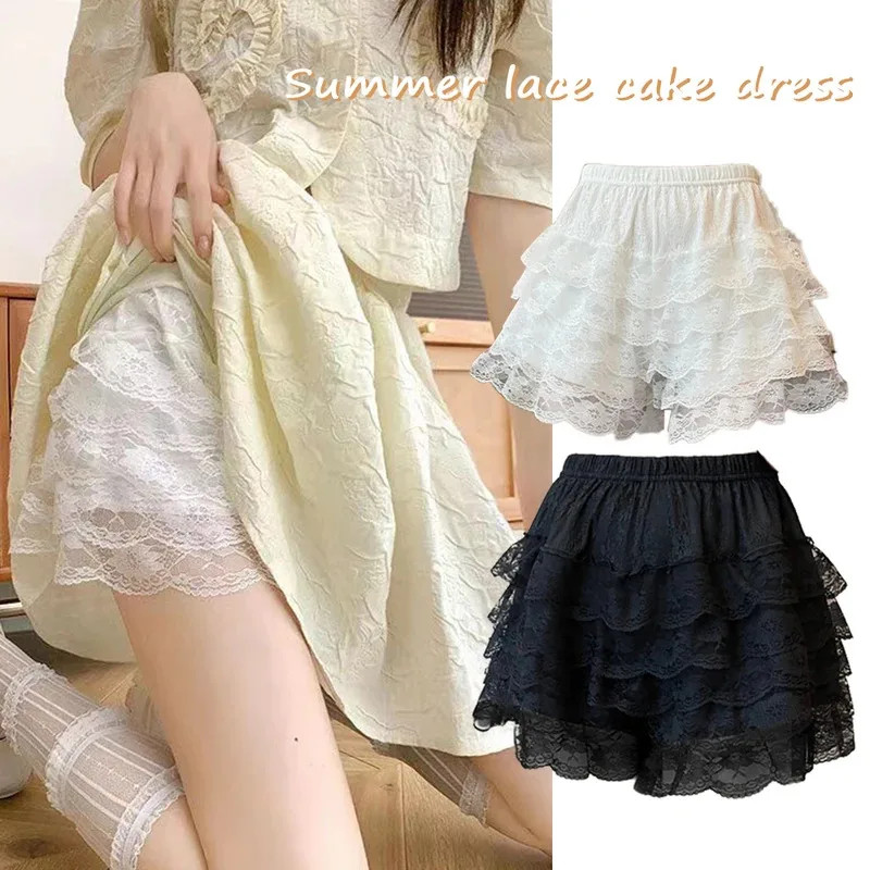 Black White Pleated Safety Panties Woman Cute Lolita Shorts Vintage Ruffle