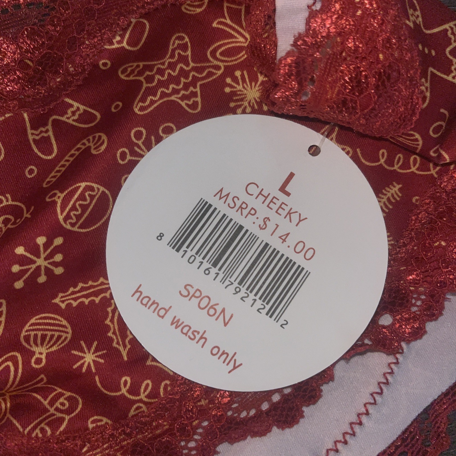 Splendies Winter Wonderland Cheeky Red & Gold Panties W/Holiday Print Size Large