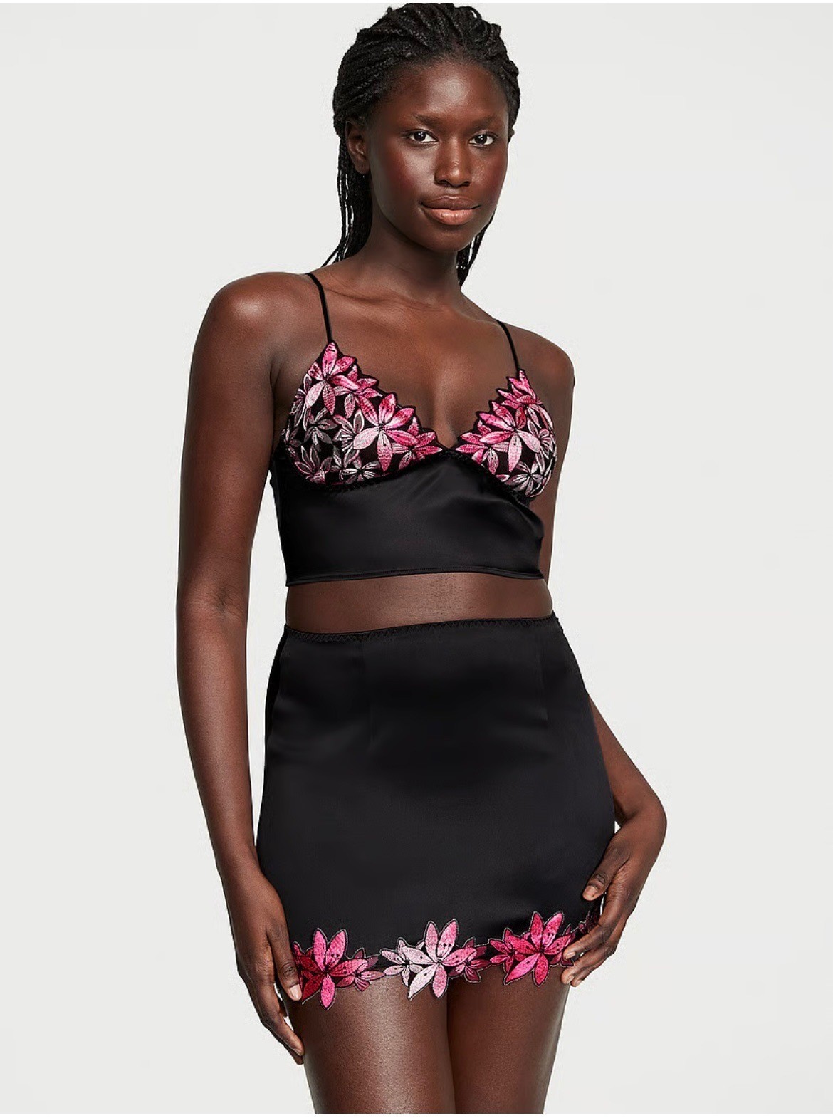 Victoria’s Secret Ziggy Glam Floral Embroidery Cami Slip Skirt Set NWOT Size S