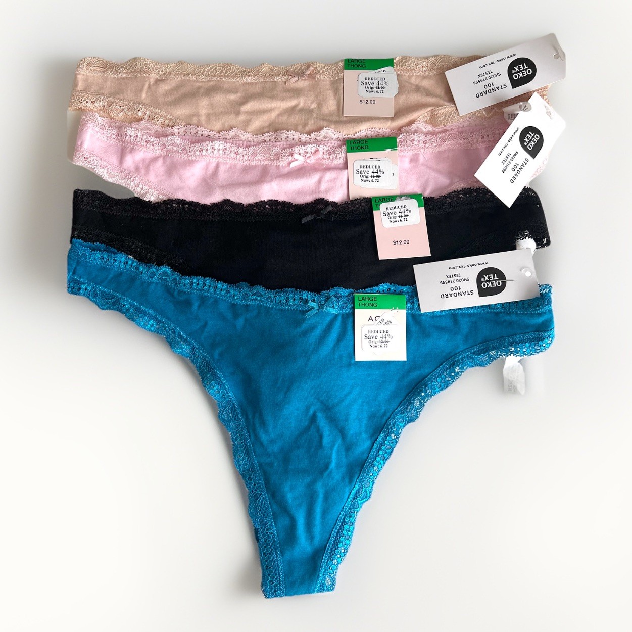 Lot of 4 Aqua Intimate Thong Panty Underwear Size Large Cotton Blend