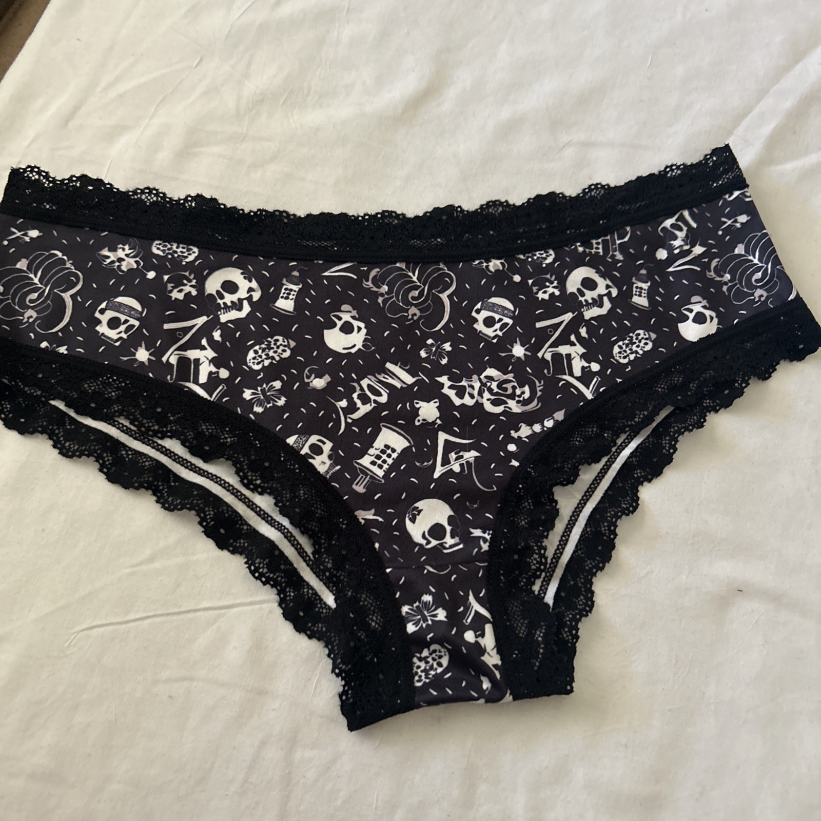 Morvia Halloween Skull Emo Goth Punk Biker Panties Underwear Lace Size Large