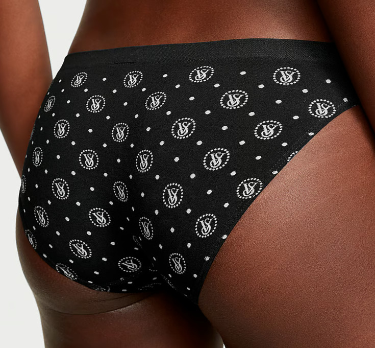L NOIR Dark Black VS LOGO White Dot Seamless Victorias Secret Bikini Pantie