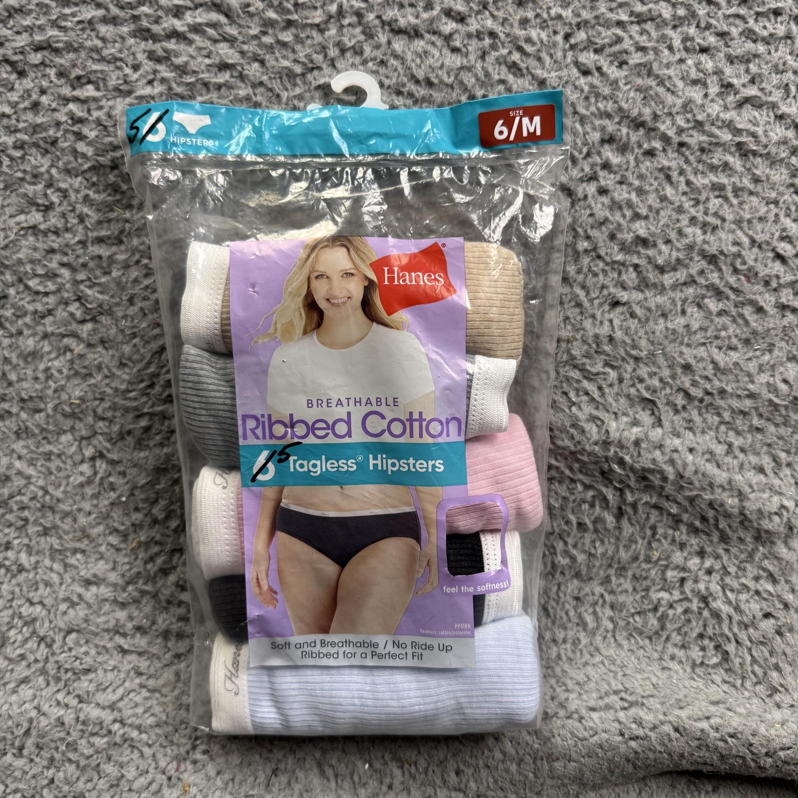 Hanes Ribbed Hipsters Womens 6/M 6 Pack Breathable Tagless Multicolor Underwear