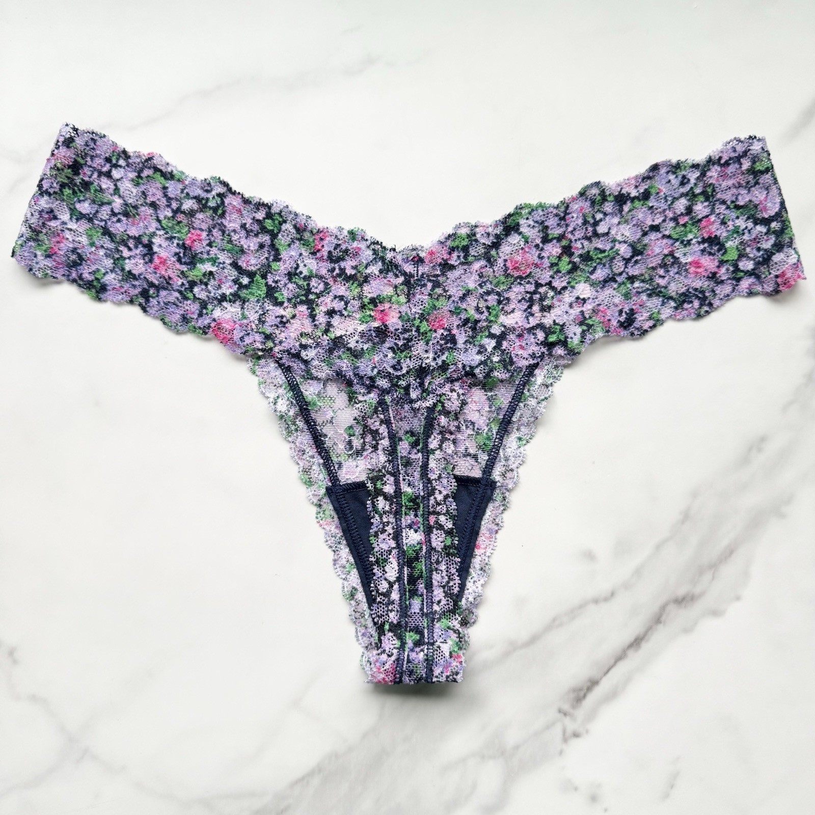 Victoria’s Secret The Lacie Posey Lace Thong Panty Ensign Navy Ditsy Floral