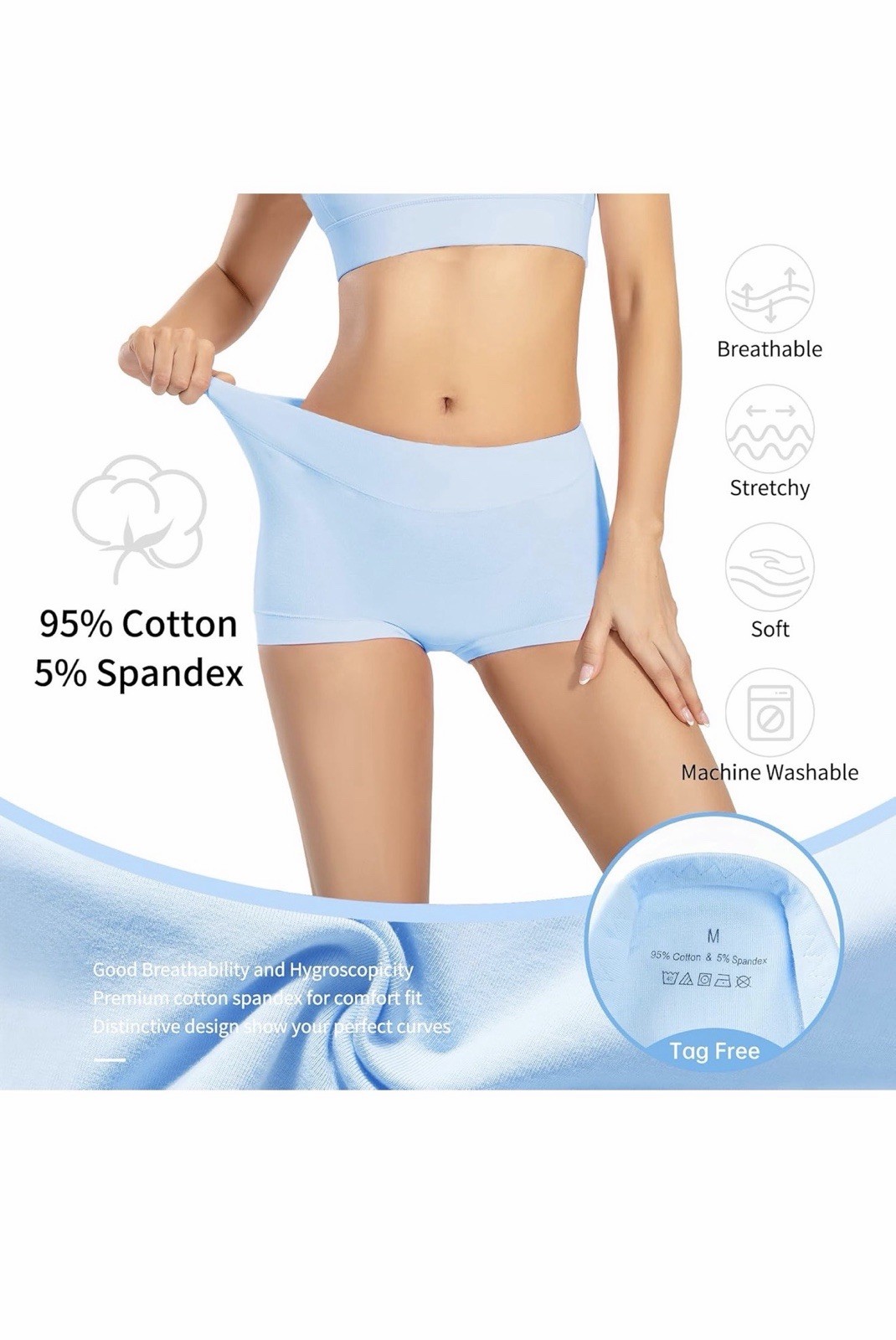 Migbean Women’s Cotton Boxer Briefs Underwear Boy Shorts Small Blue-5pack