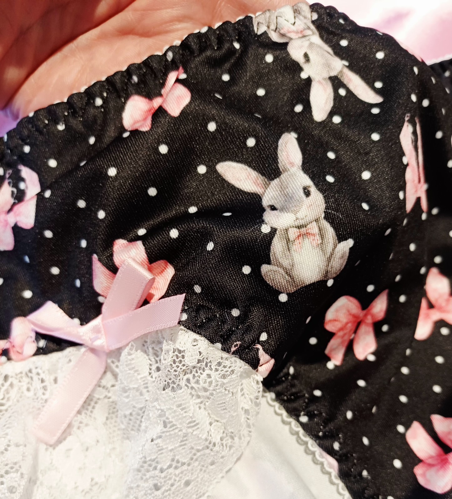 Cute Silky Stretchy Frilly Bunny Bows Polka Dot Sissy Panties Knickers M 10-12