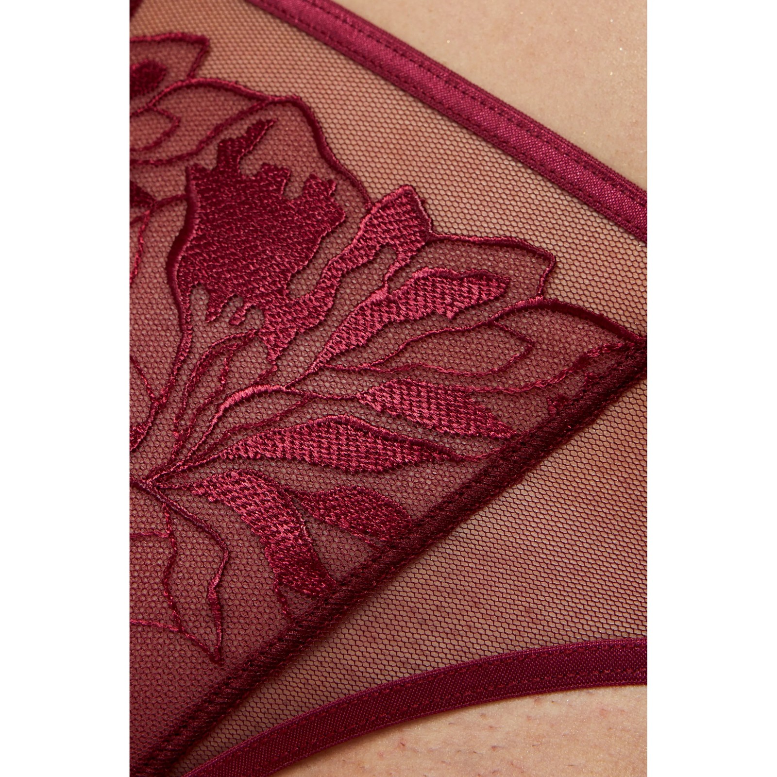 Gorteks Coco Burgundy Mesh Thong Panty Mid-Rise Fit Women’s Sheer Lingerie