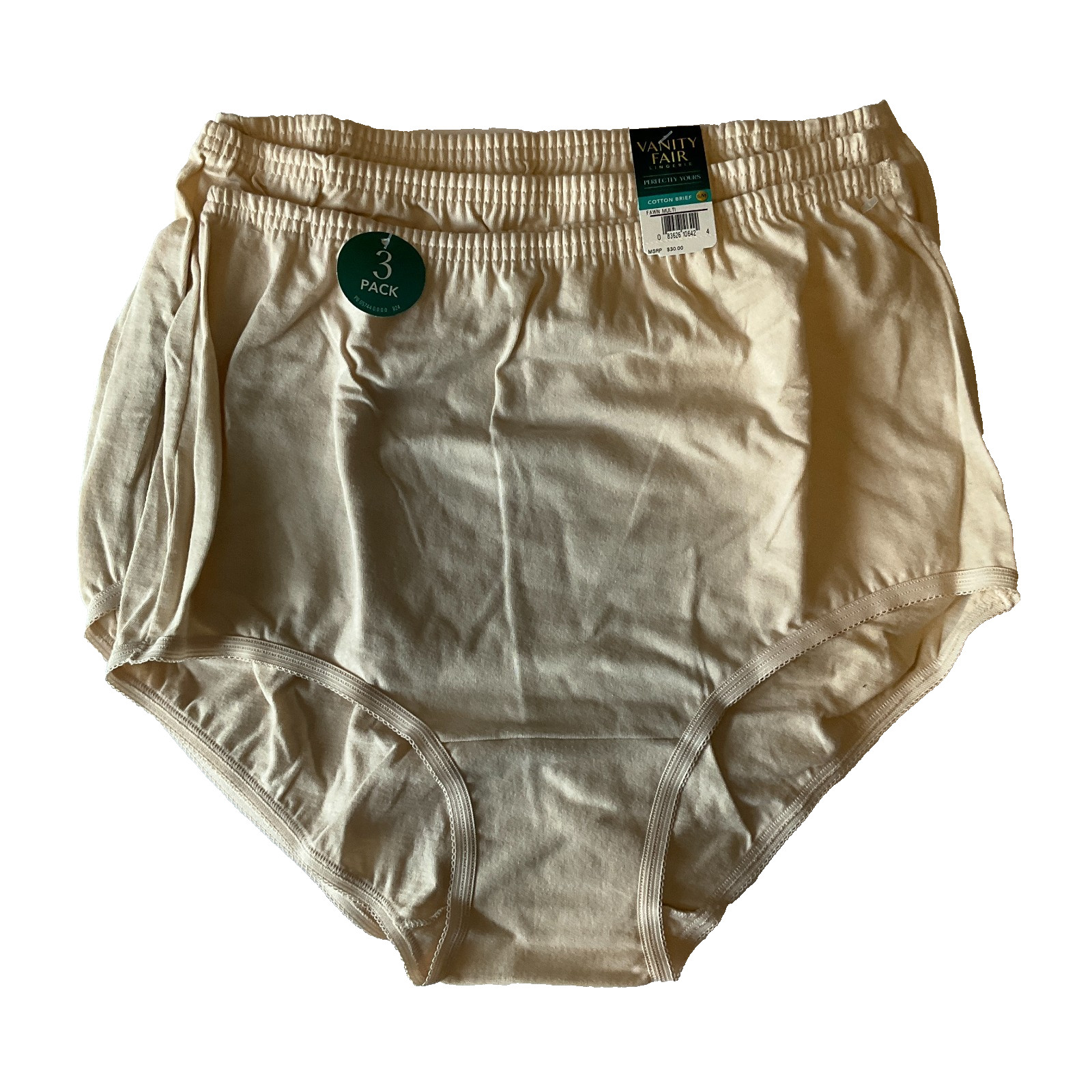Vanity Fair Lingerie cotton Briefs Womens Size 6 M Tan Stretch 3 Pack