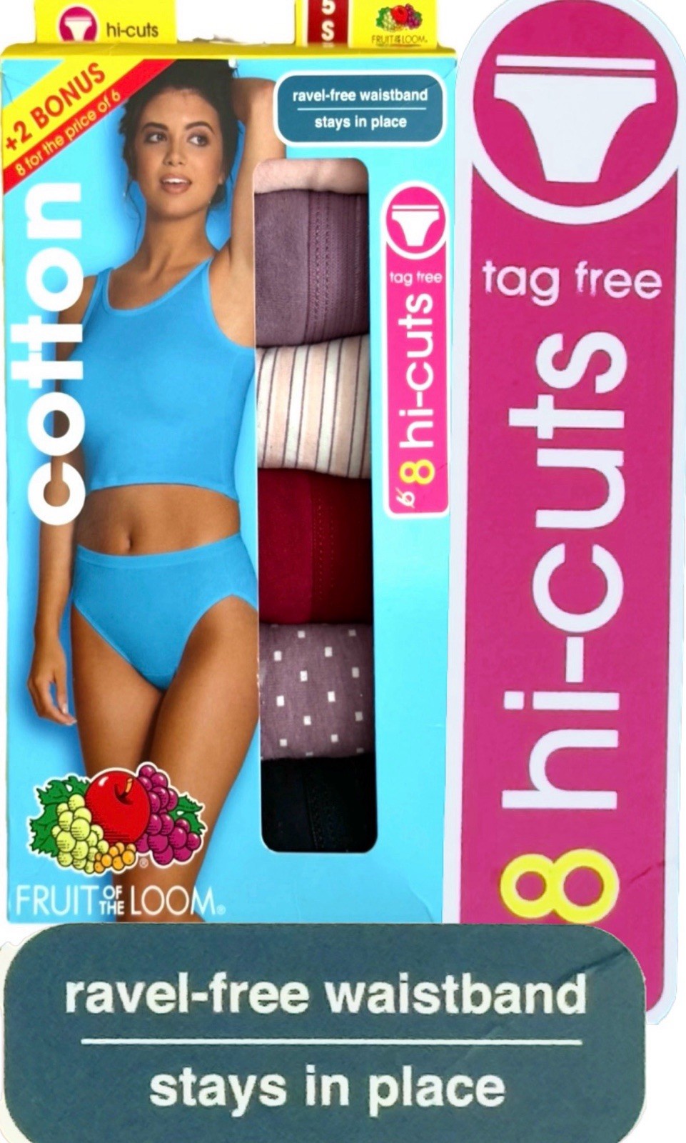 Fruit of the Loom Women’s Small 8pk Cotton Hi-Cut Underwear RAVEL-FREE NOS 2017