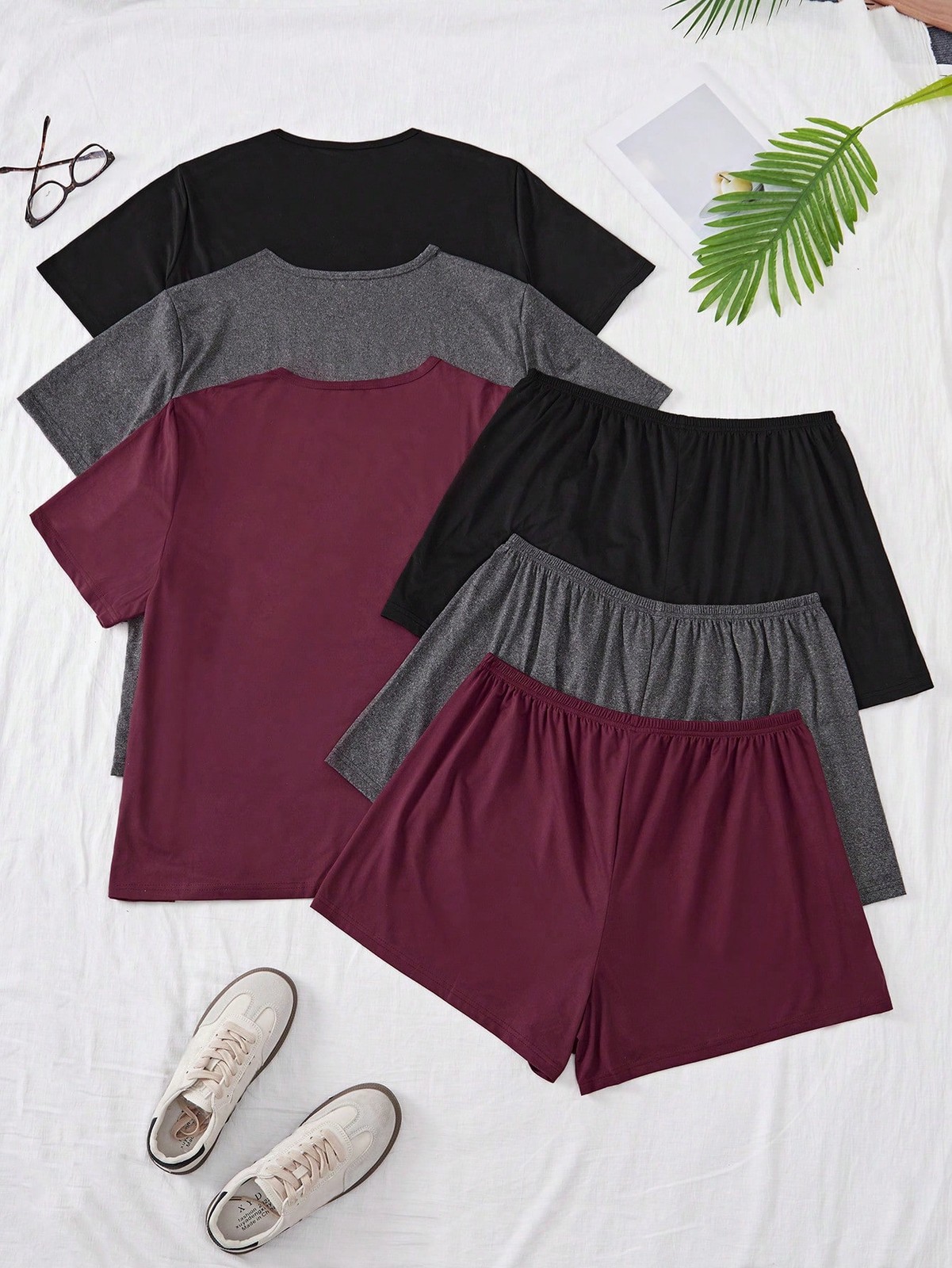 6 Piece Plus Size Set: Printed Short Sleeve Top & Shorts for Cheap24