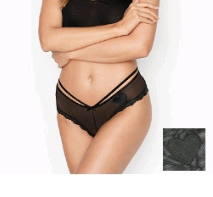 VS luxe lingerie heart Applique cheeky panty brand new size small black
