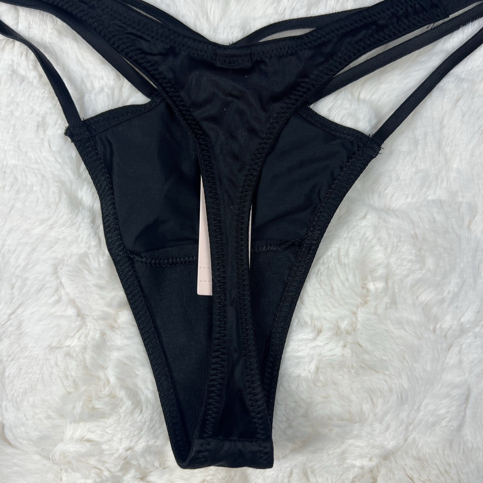 Victoria’s Secret Very Sexy Black High Leg Strappy Thong Rhinestone Star Size.M