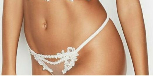 Victorias Secret Coconut White Buff Mesh Floral V-String Thong Size XL Sheer NWT