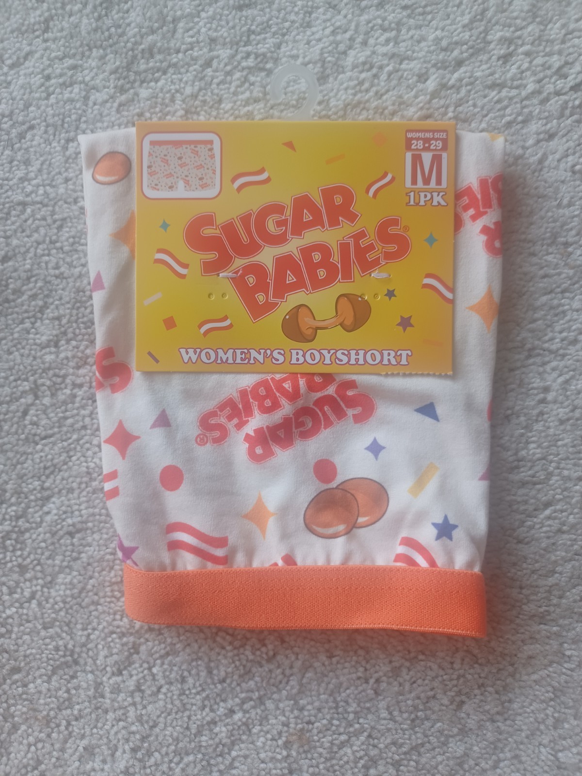 Sugar Babies Women’s Boyshort Panties Size M 1 Pack White Logo Stretch Poly