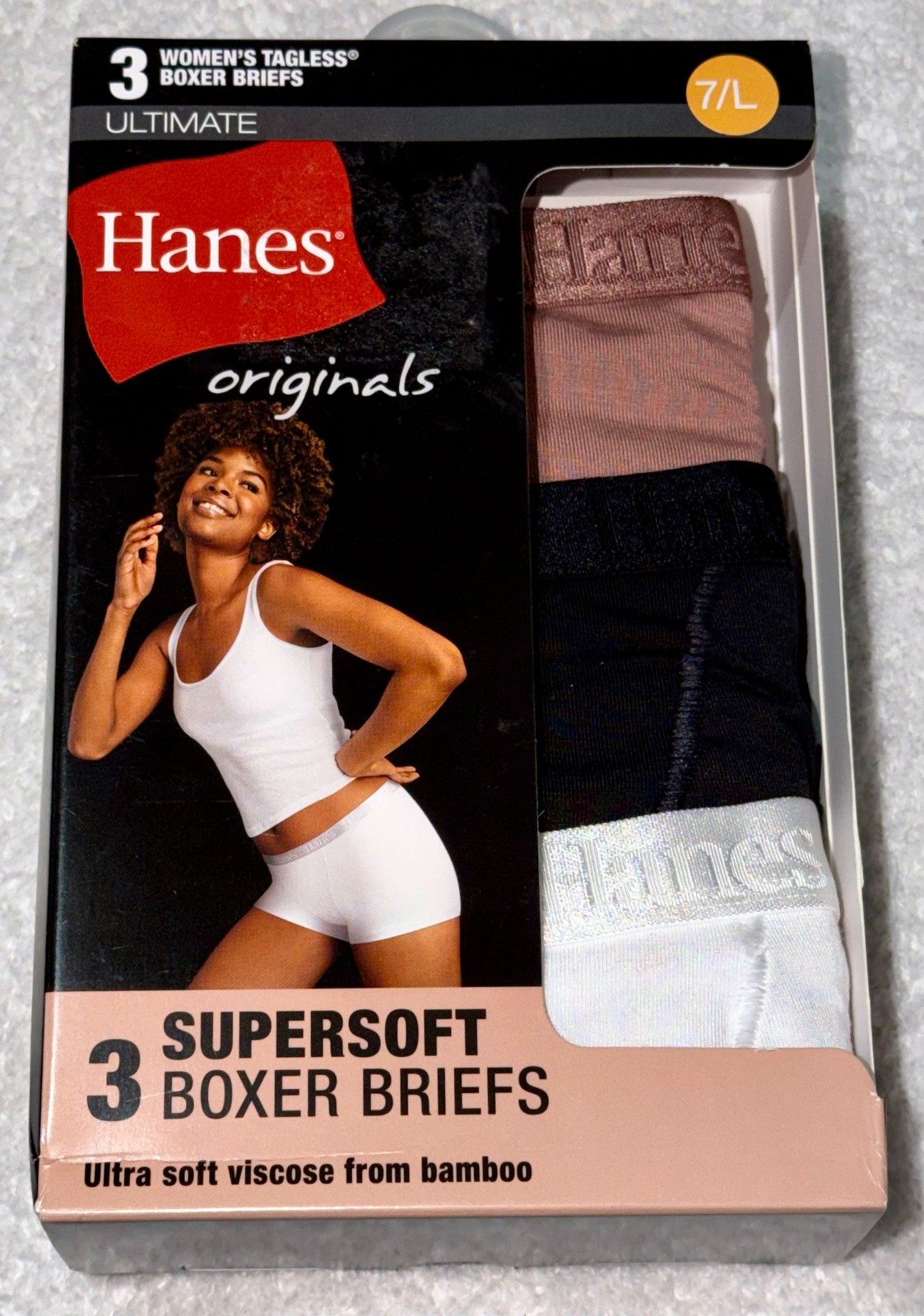 HANES 3 Pk Ultimate Supersoft White Black Boxer Brief Panty Womens M L XL 2XL