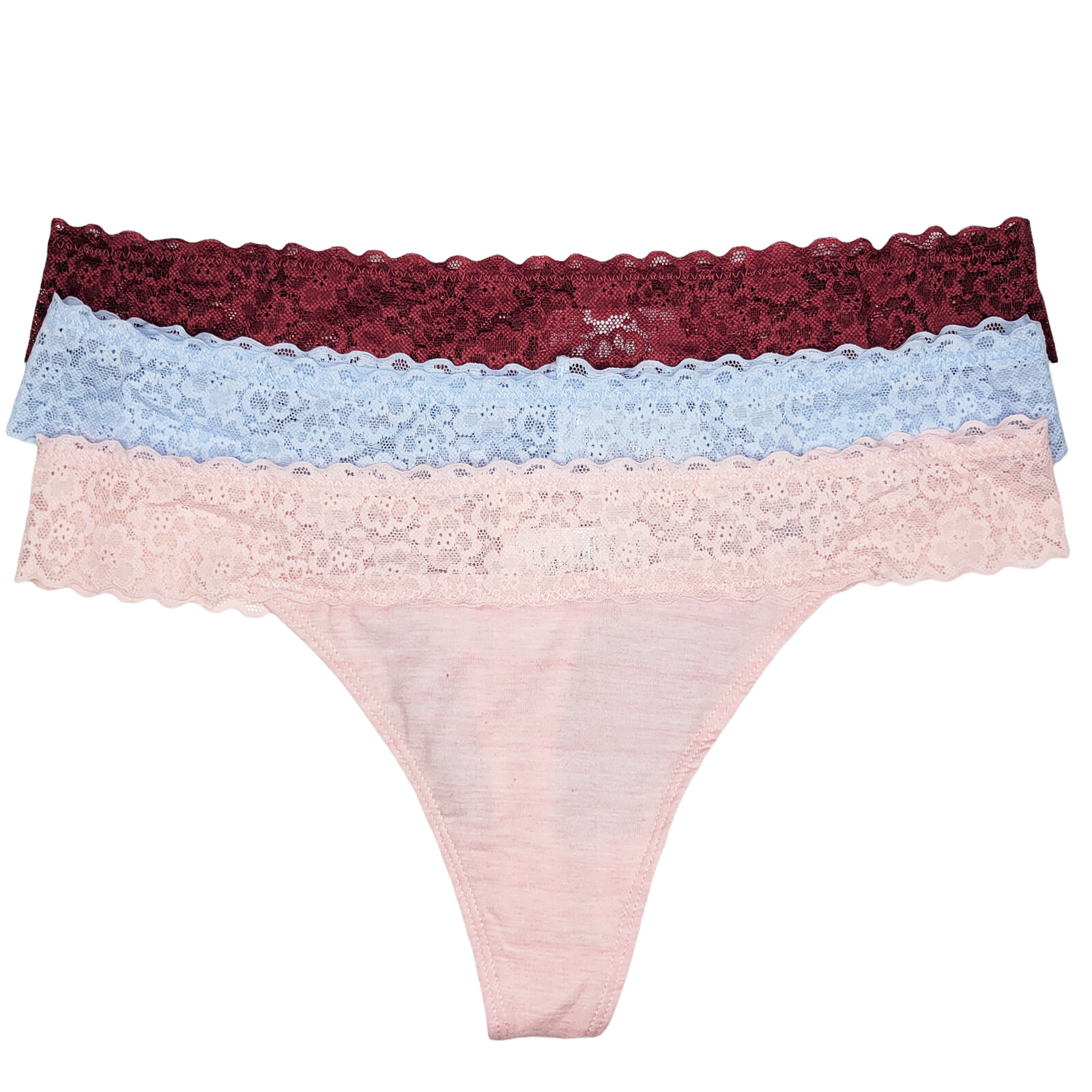 Jersey Thong Panty Lace Waistband Soft Stretch 3 Color Pack Panties 2199