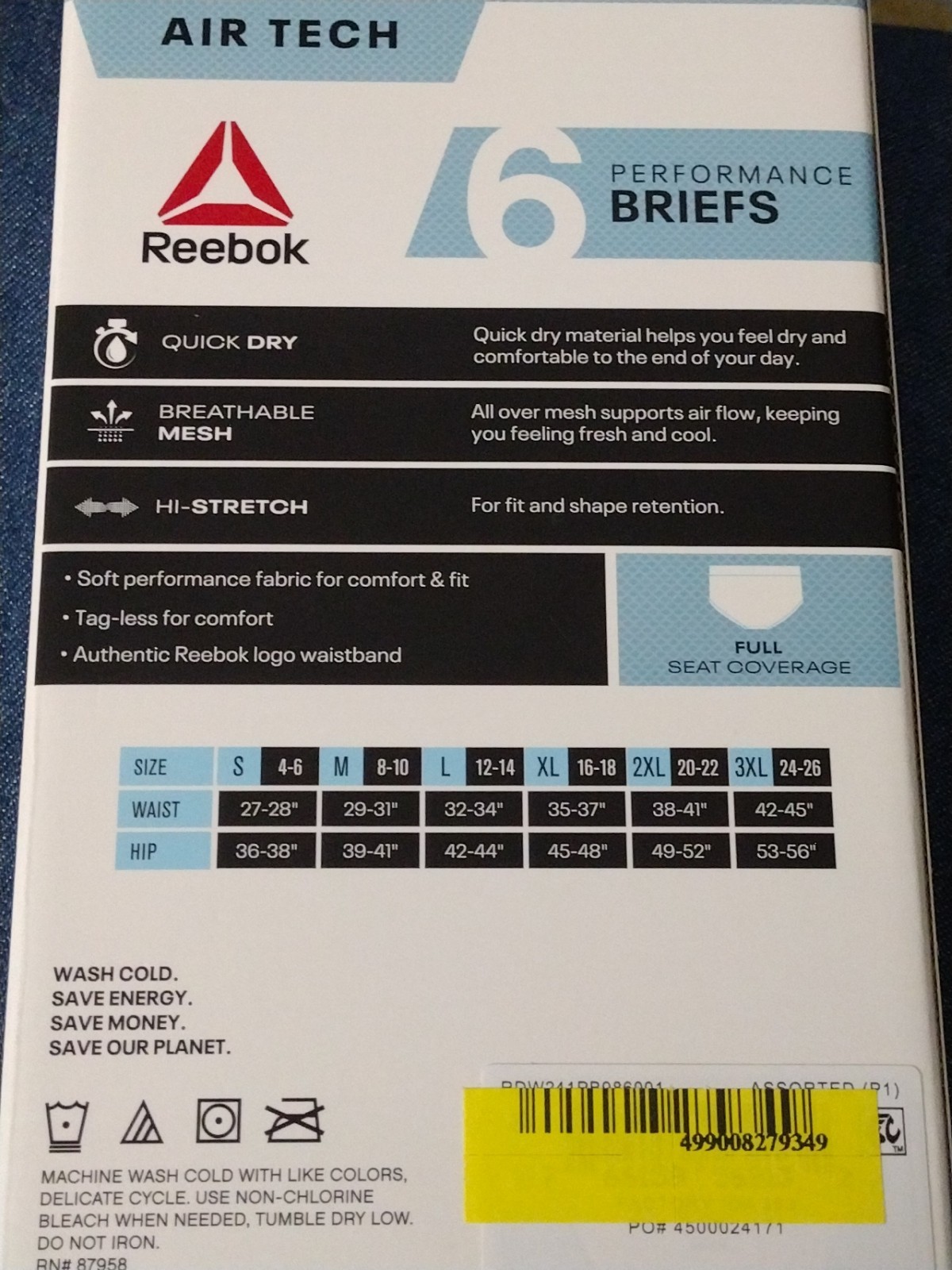 6-Pack REEBOK Women’s SMALL Briefs Air Tech Performance Stretch Mesh Quick Dry