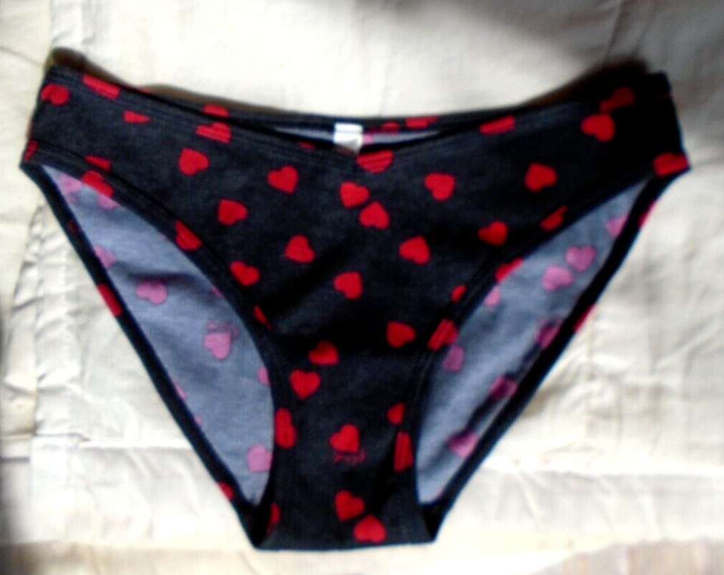 NEW red heart black dark gray Victoria Secret PINK Ribbed Cotton Bikini small