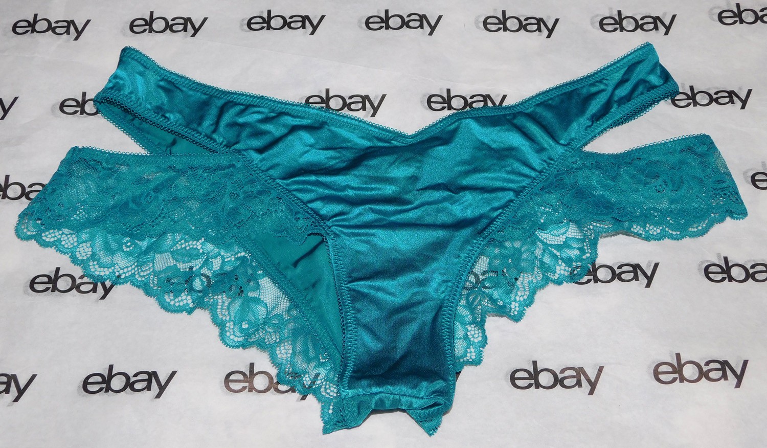NEW Victoria’s Secret Very Sexy Cut-Out Cheeky Panty XL Teal Satin Lace VS