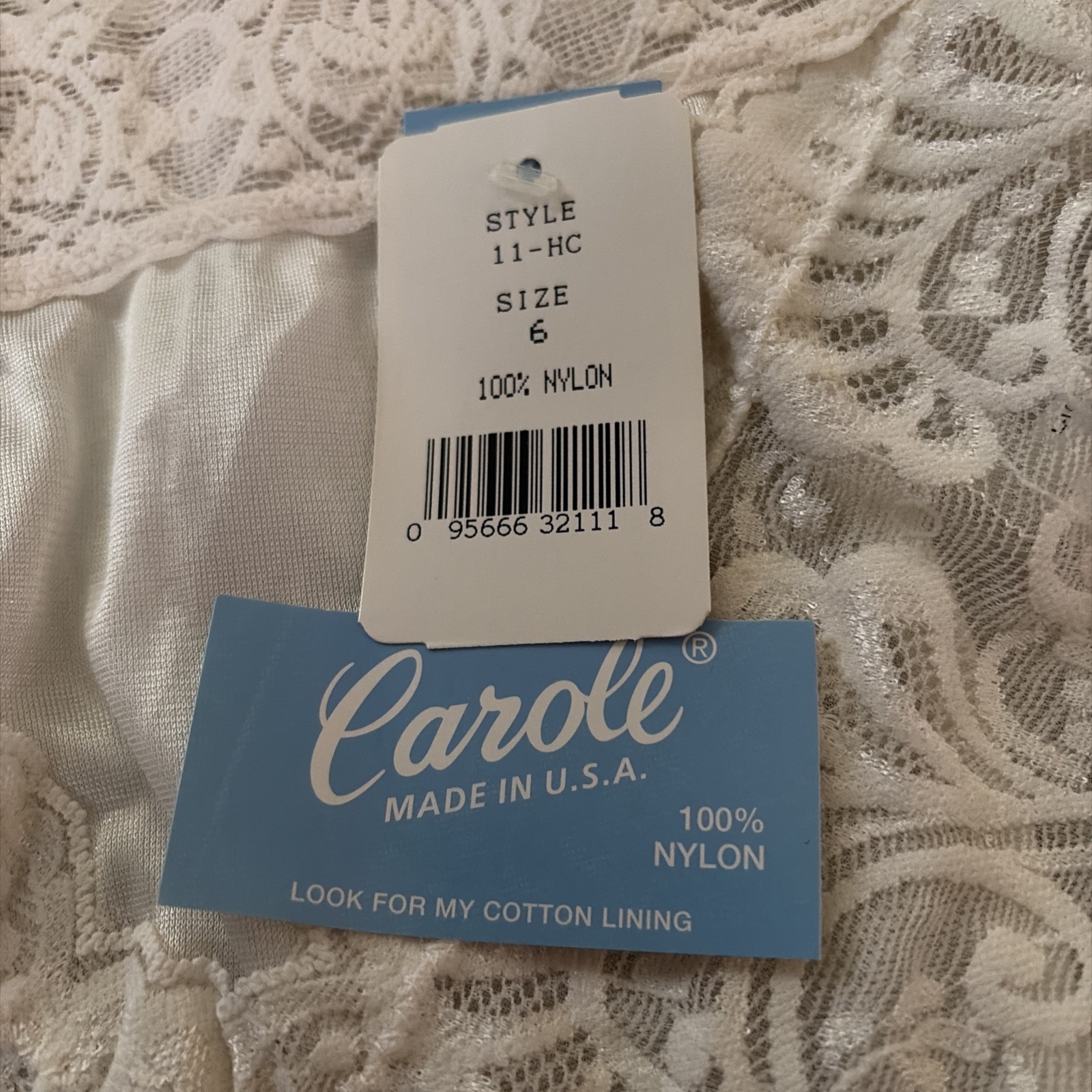 size 6 Carole Flattering Fit Nylon Panties Vintage Style 11-HC Ivory with lace