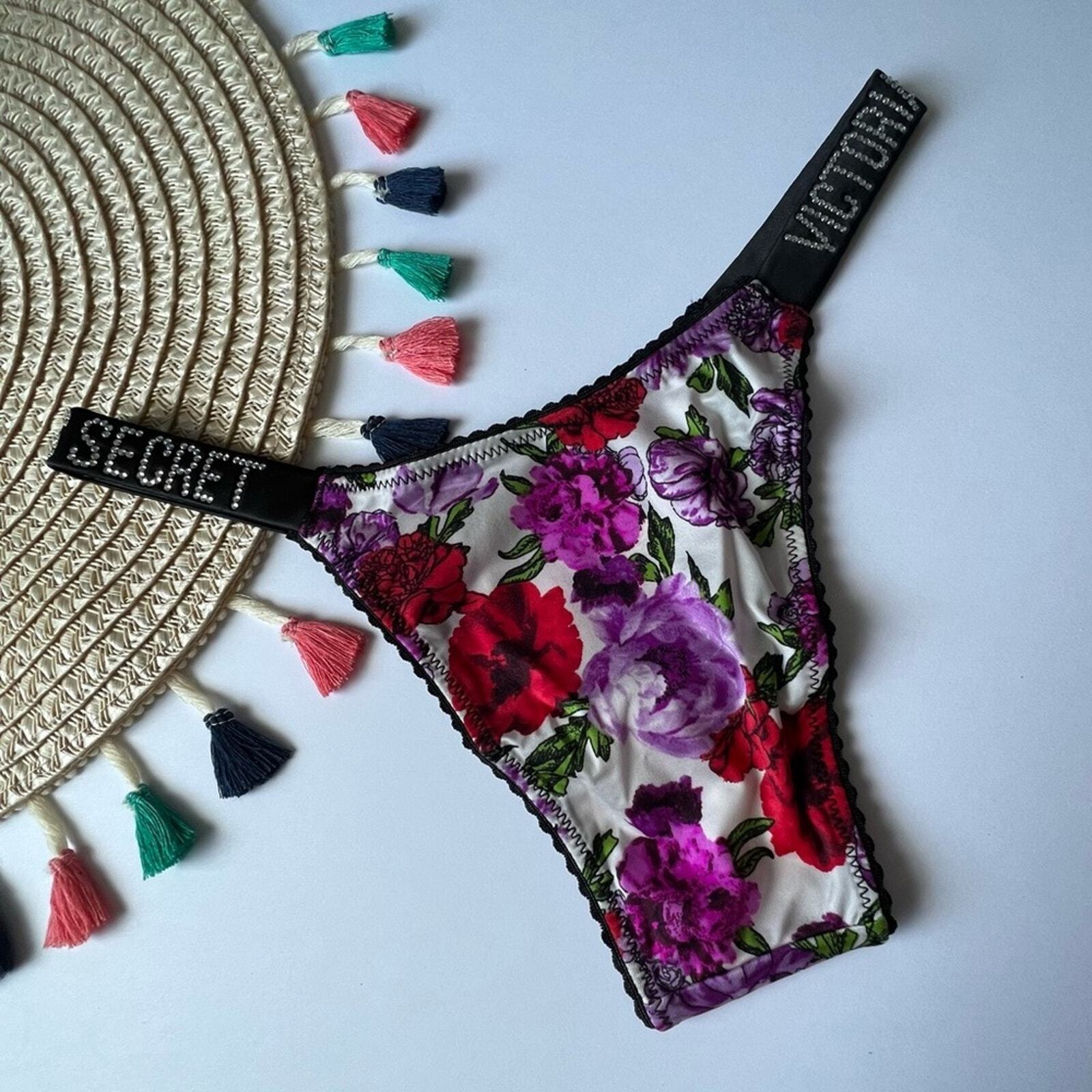 Victoria’s Secret Bombshell Shine Strap Brazilian Panty White Floral XS NEW