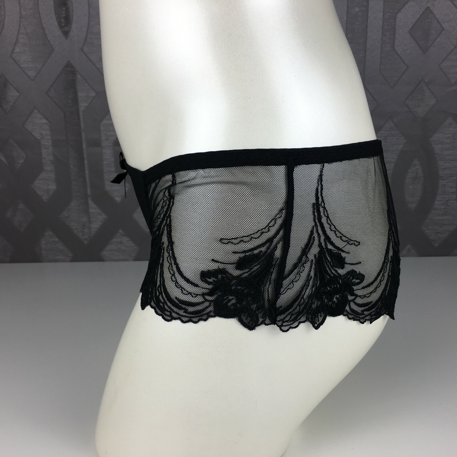 ALEGRO Black Embroidered Sheer Hipster Boyshort Panty Lingerie – 9006B